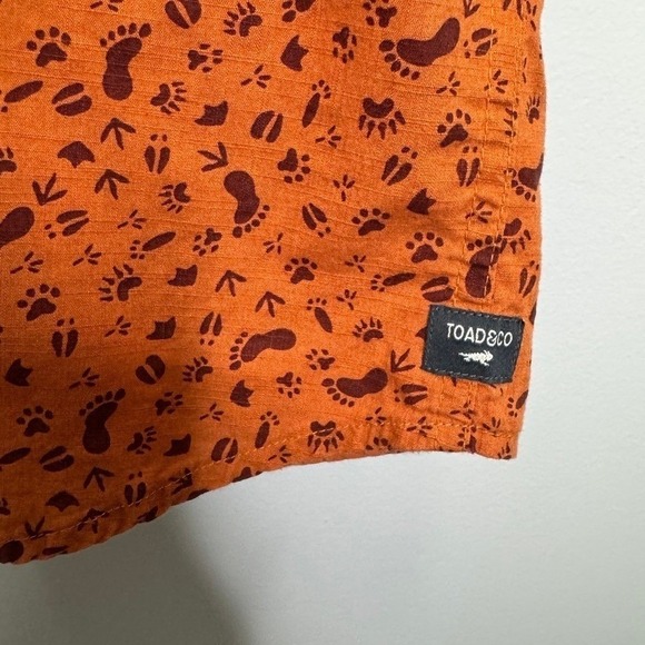 Toad&Co Button Up Fletch Shirt XL Short Sleeve Orange Track Print Organic Cotton - Picture 6 of 12